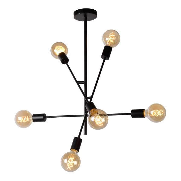 Lucide LESTER - Flush ceiling light - 6xE27 - Black - detail 2